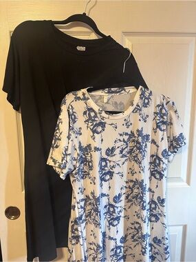 Essentials Black Tee Dress + Essentials White Floral Tee Dress Duo